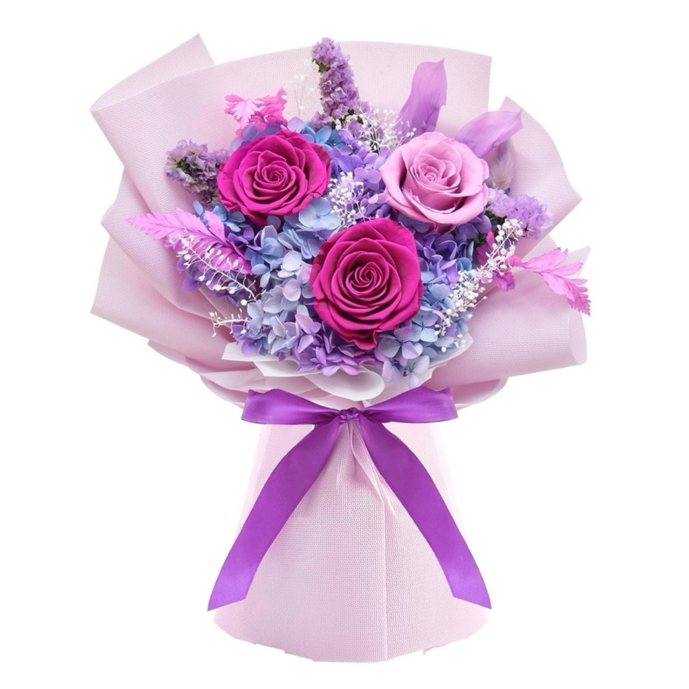 Eternal Rose Arrangement Preserved Purple Bouquet Real Flowers Last 3+ Years